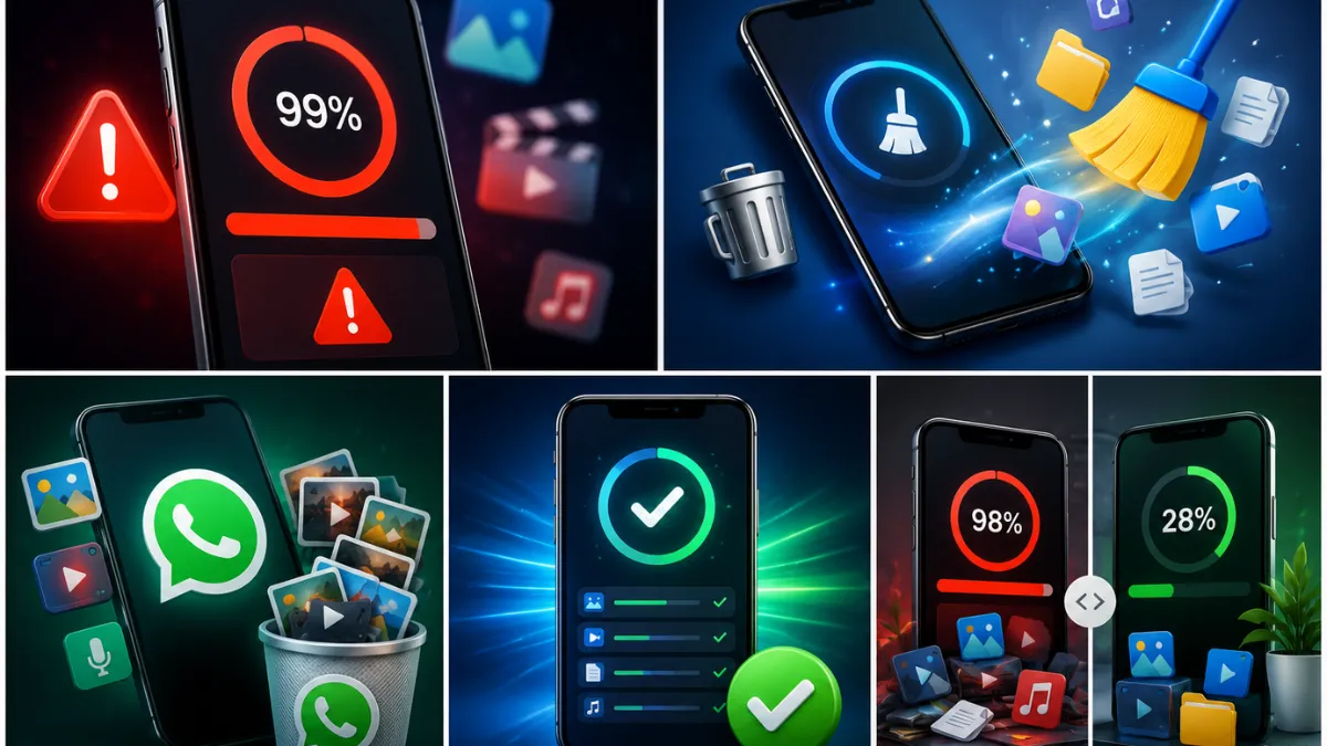 Optimisation du stockage interne du smartphone par la suppression des fichiers inutiles, du cache et des éléments superflus afin d'améliorer les performances du téléphone.