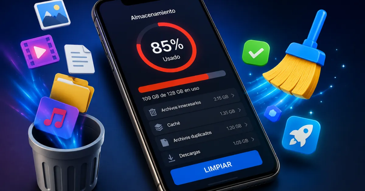 Nettoyage des fichiers temporaires et libération d'espace de stockage sur votre téléphone portable grâce à une interface d'optimisation moderne et des applications flottantes.